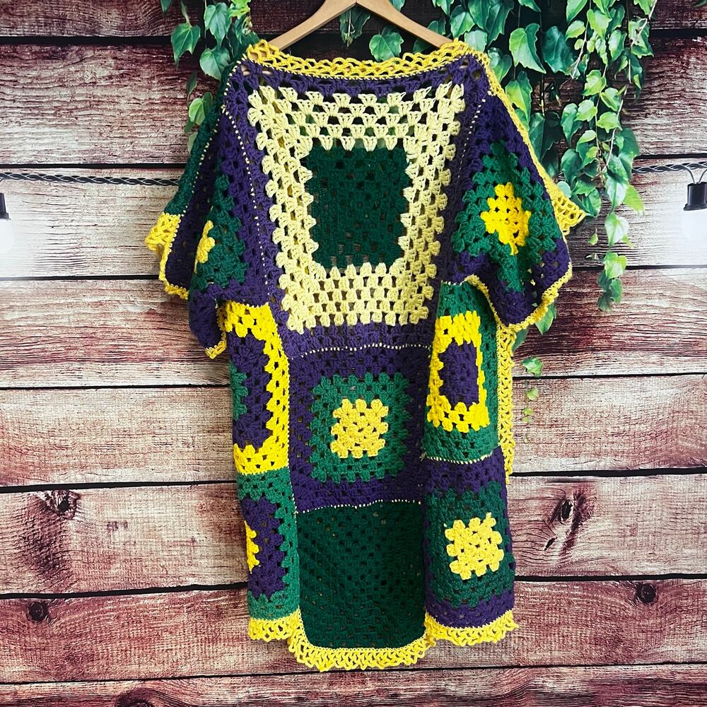 Granny Square Crochet Sweater One Size Cardigan Oregon Ducks LSU Tigers Knit - Picture 2 of 3